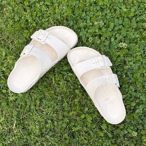 Birkenstock White Two‑Strap Slide Sandals
